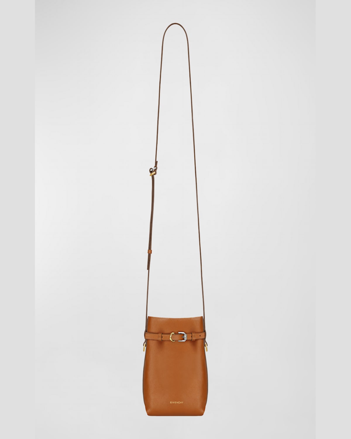 Givenchy Voyou Phone Pouch Bag In Shiny Tumbled Leather In Soft Tan