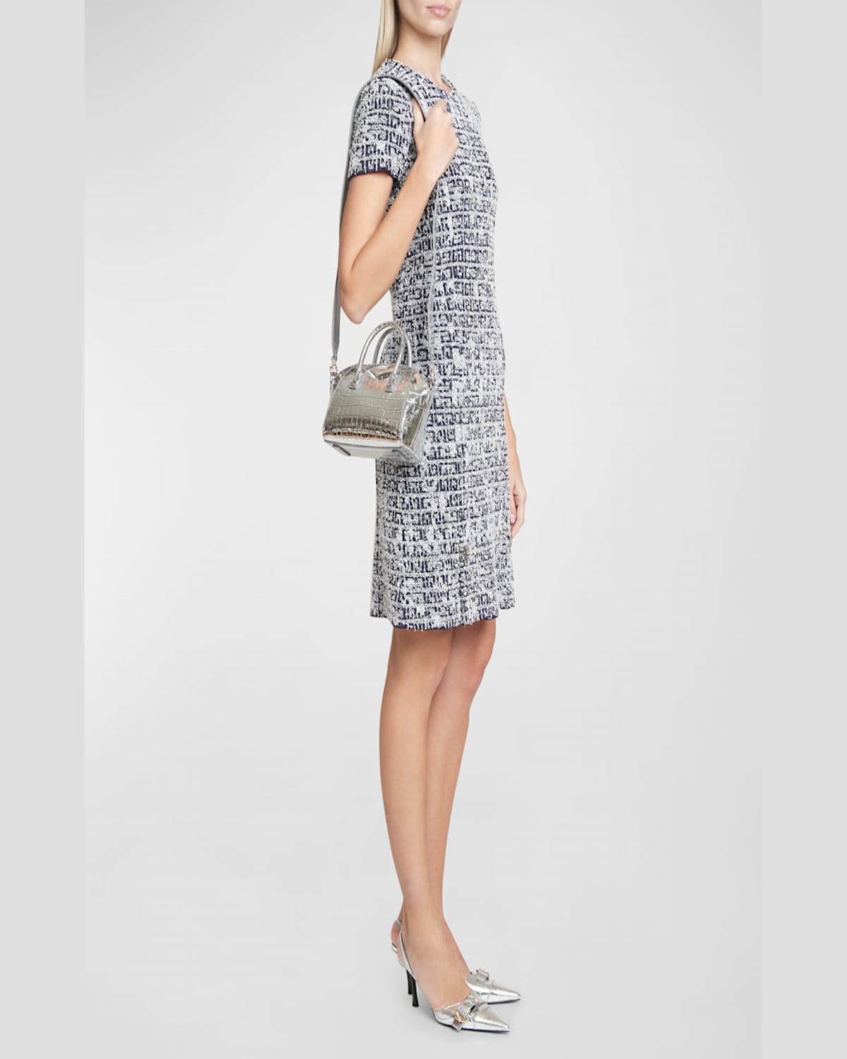 Givenchy Antigona Toy Top-handle Bag In Metallic Croc-embossed Leather In Light Silver
