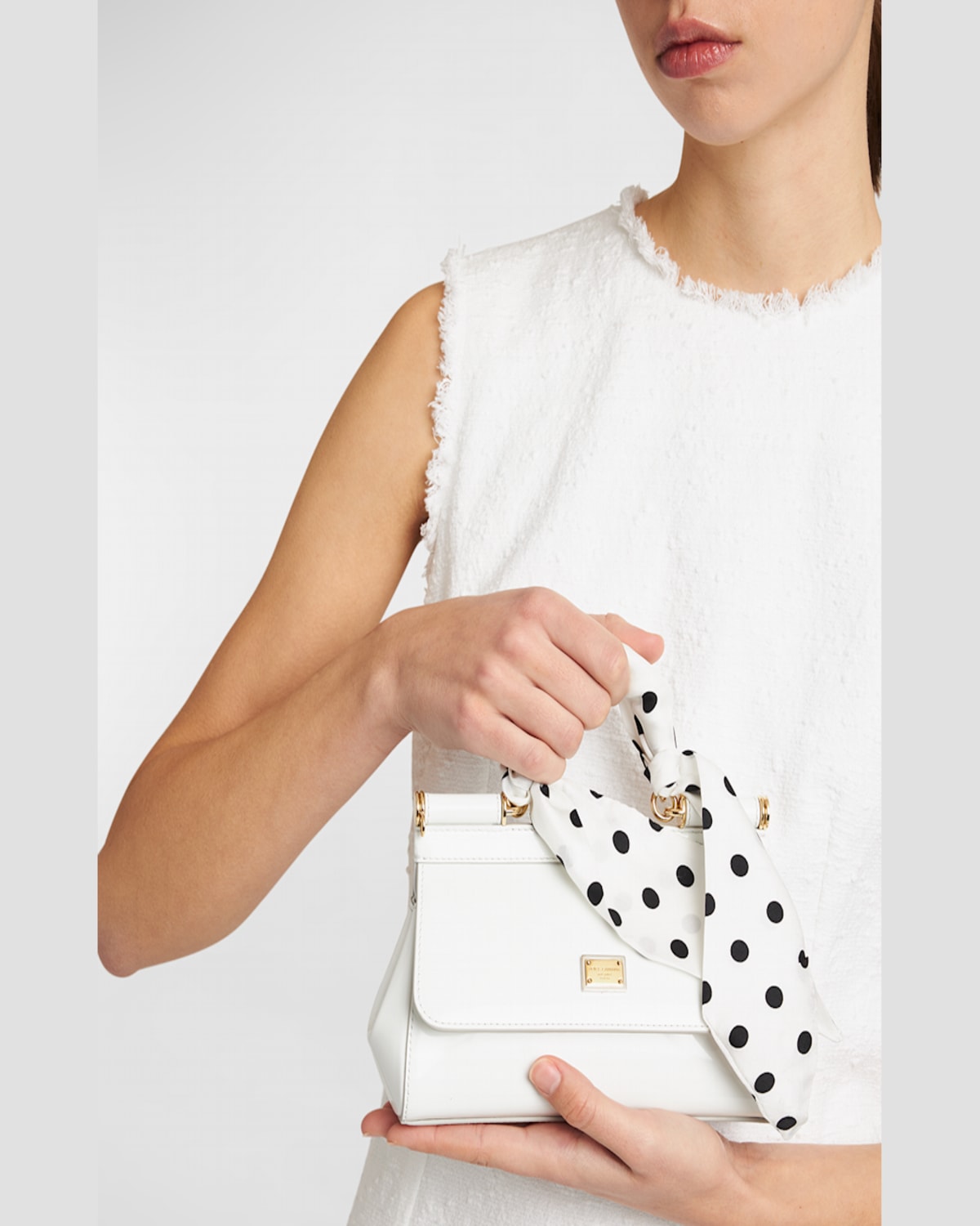 Dolce & Gabbana Sicily East-west Top-handle Bag With Polka-dot Scarf In White