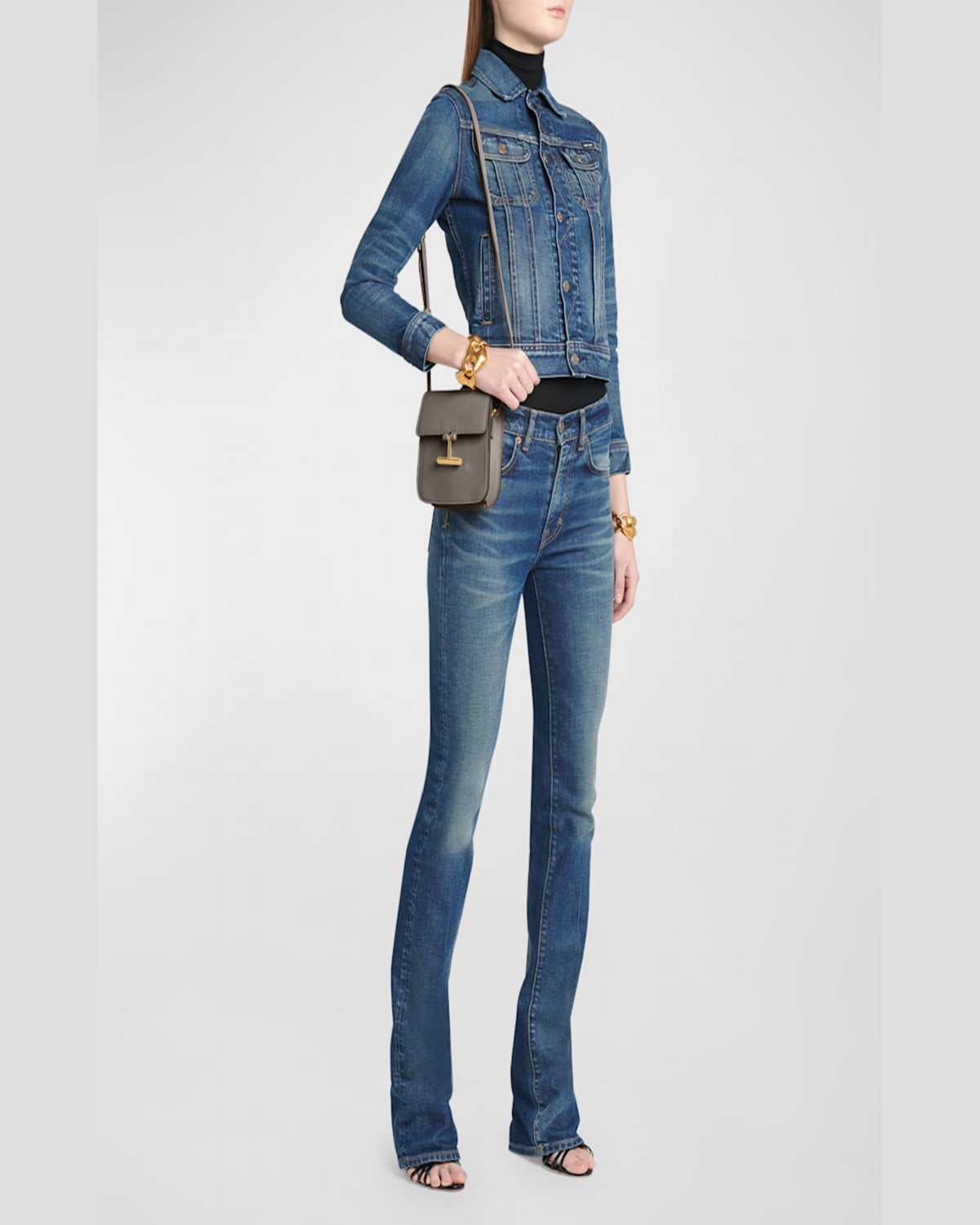Tom Ford Tara Mini Crossbody Bag In Grain Leather In Greige
