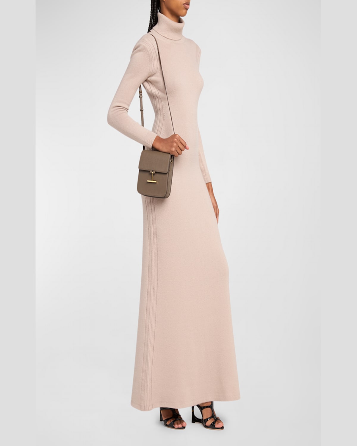 Tom Ford Tara Mini Crossbody Bag In Grain Leather In Greige