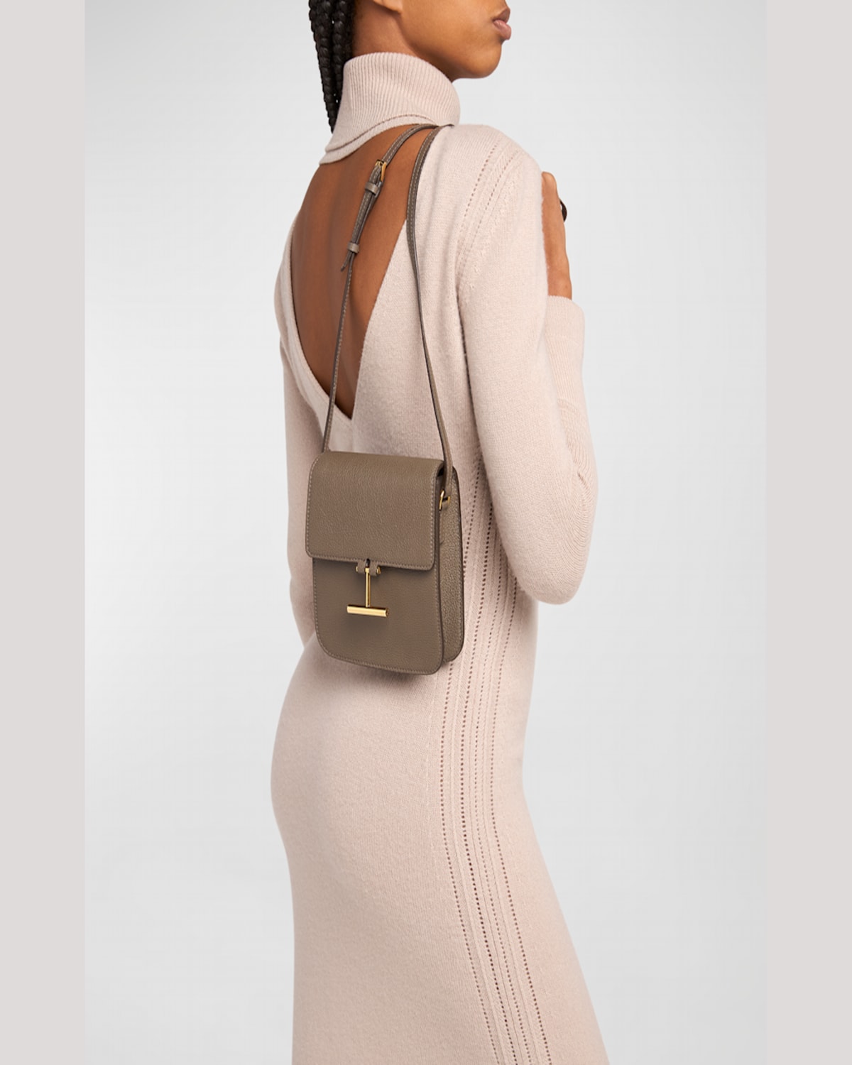 Tom Ford Tara Mini Crossbody Bag In Grain Leather In Greige
