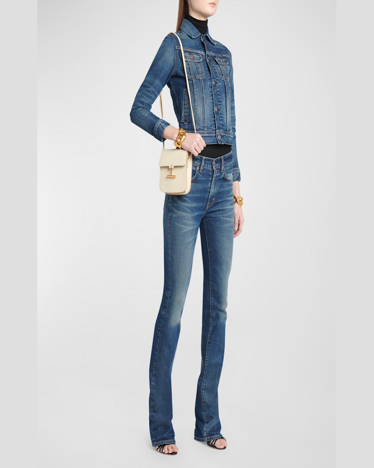 Tom Ford Tara Mini Crossbody Bag In Grain Leather In Cream