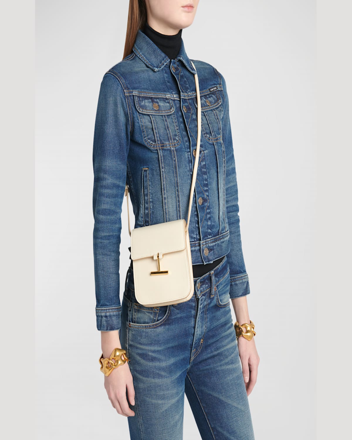 Tom Ford Tara Mini Crossbody Bag In Grain Leather In Cream