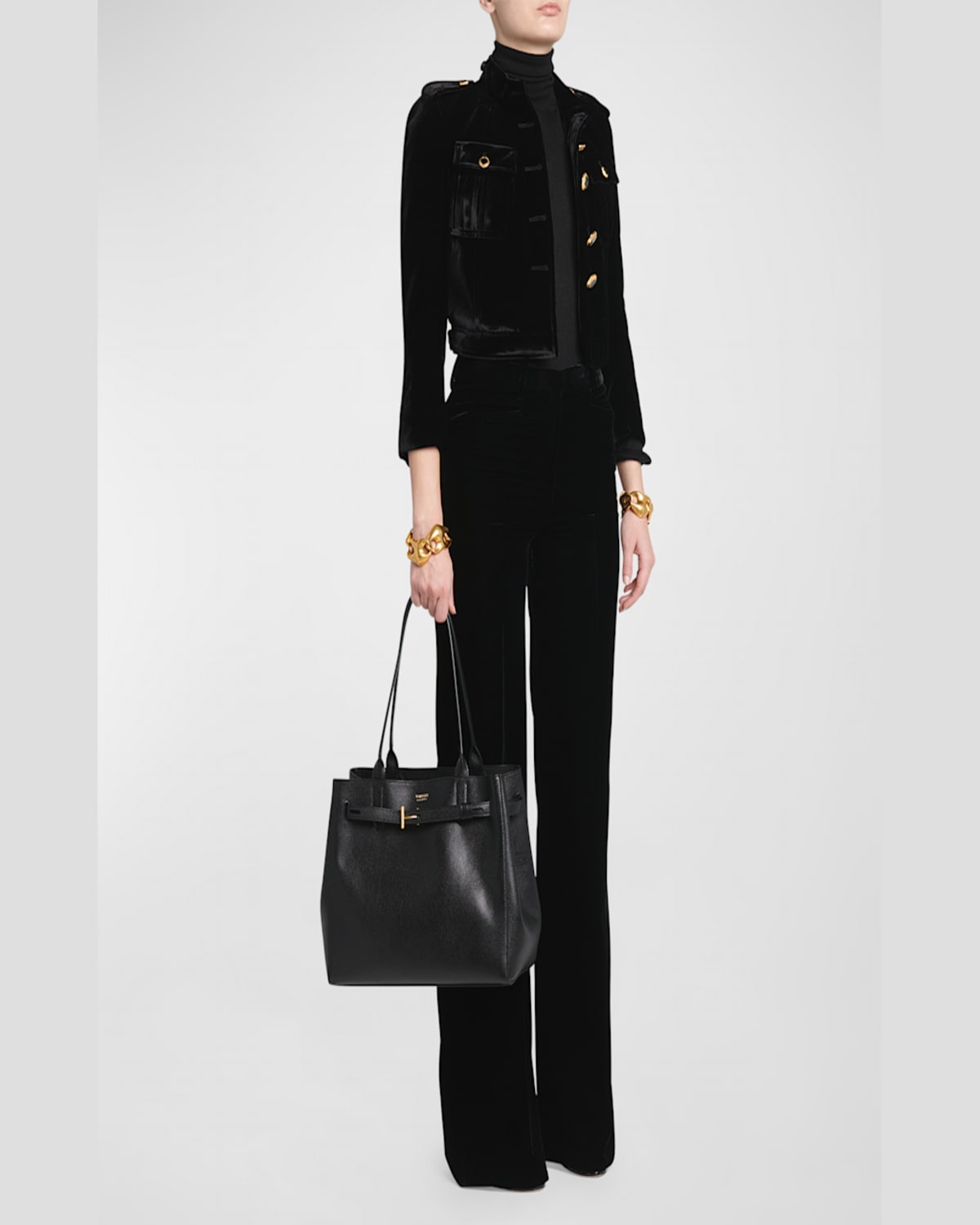 Tom Ford Audrey Medium Tote Bag In Grain Leather In Dark Khaki