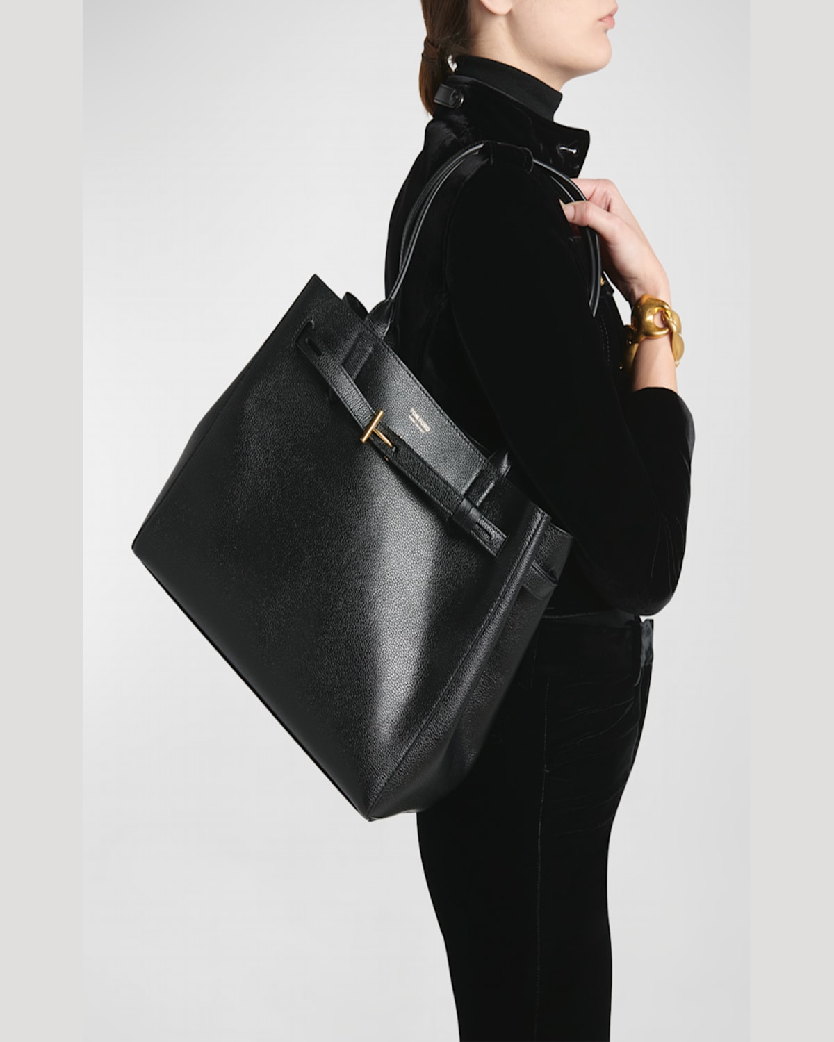 Tom Ford Audrey Medium Tote Bag In Grain Leather In Dark Khaki