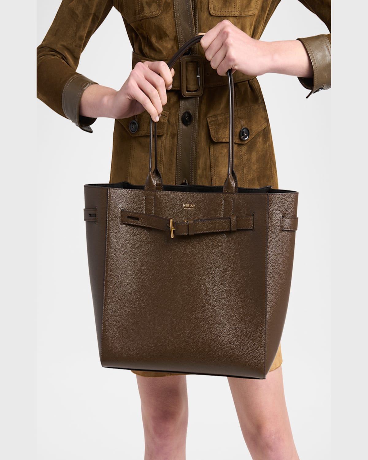 Tom Ford Audrey Medium Tote Bag In Grain Leather In Dark Khaki