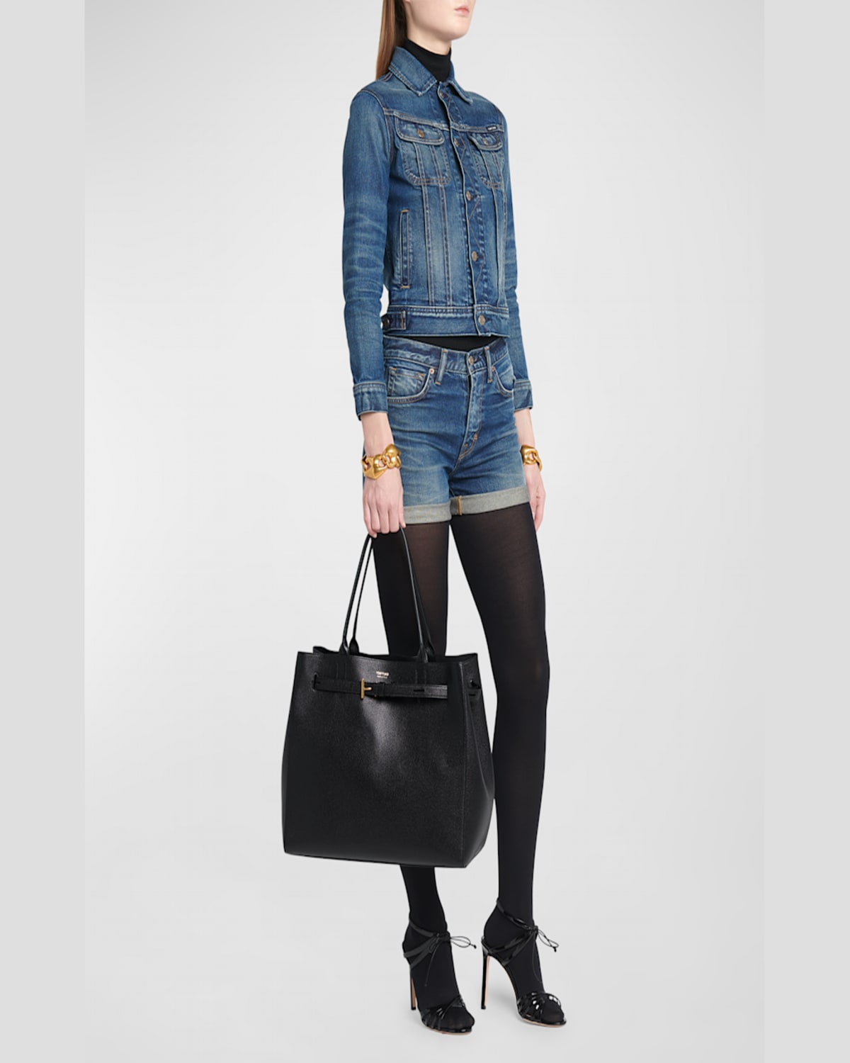 Shop Tom Ford Audrey Large Tote Bag In Grain Leather In Dark Khaki