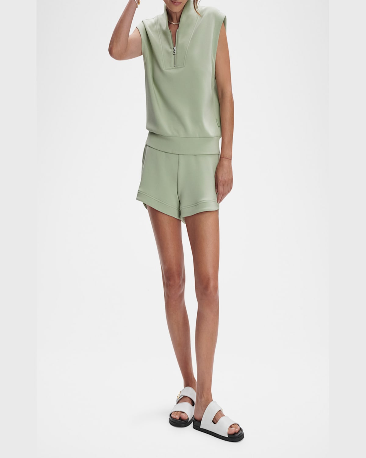 Varley Loretta Half-zip Sleeveless Sweatshirt In Snow Sage