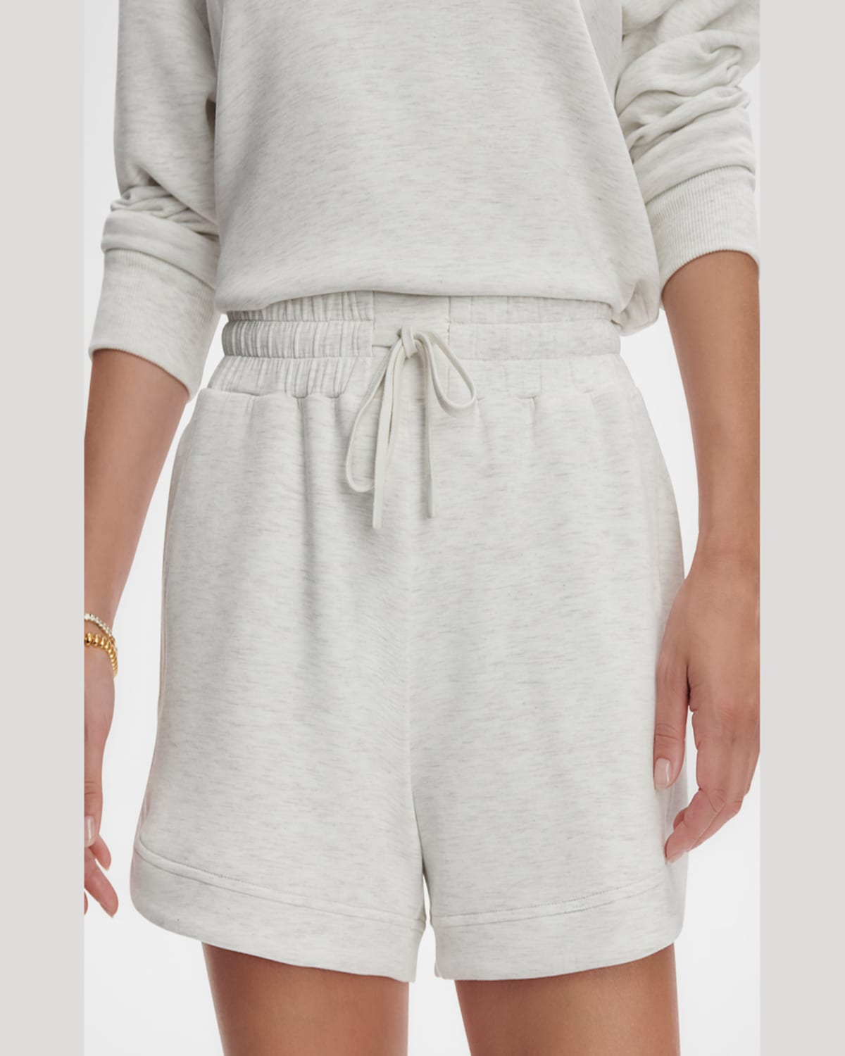 Varley Ollie High Waist Sweat Shorts In Ivory Marl