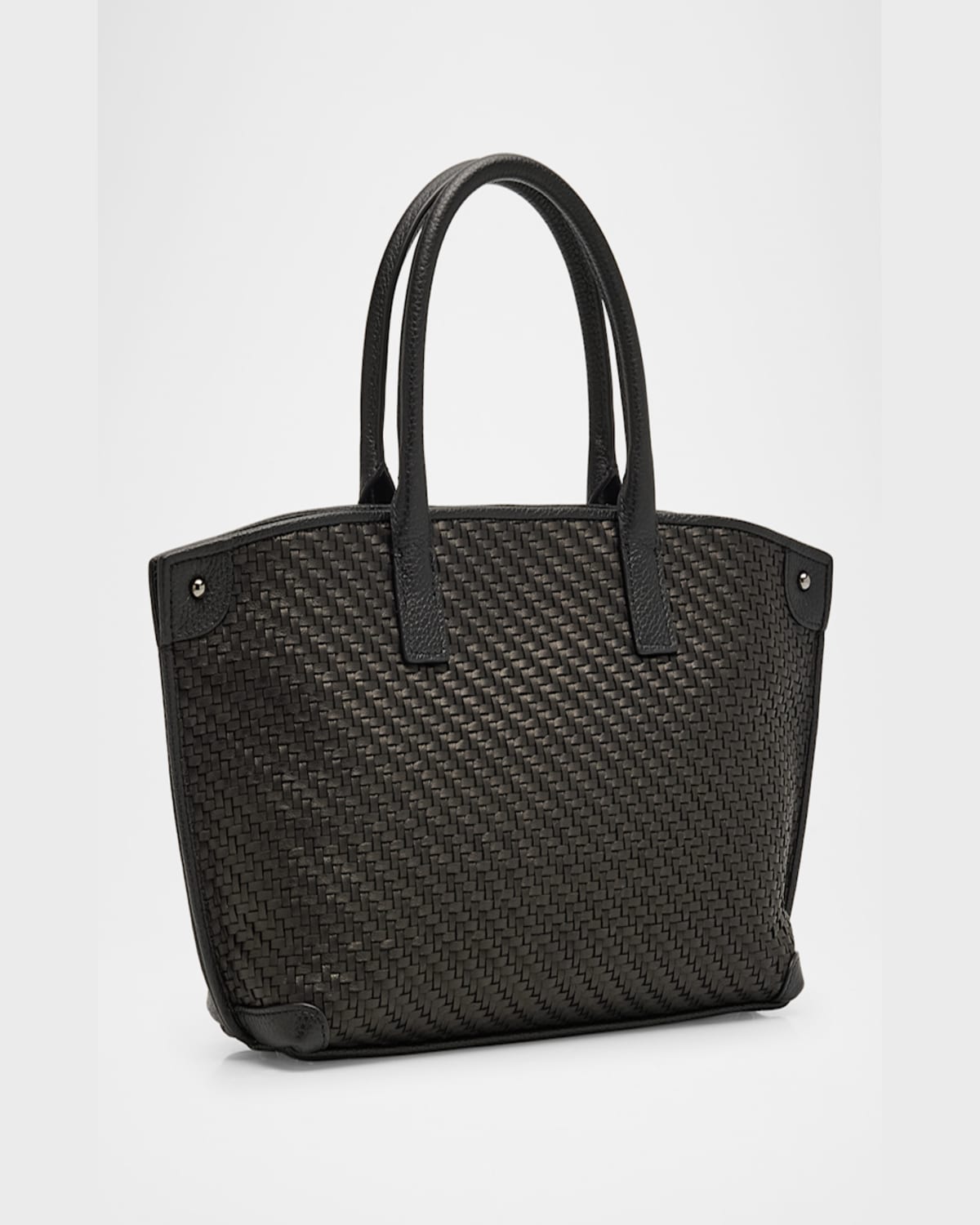 AKRIS AI LITTLE CHECK BRAIDED LEATHER TOP-HANDLE BAG 