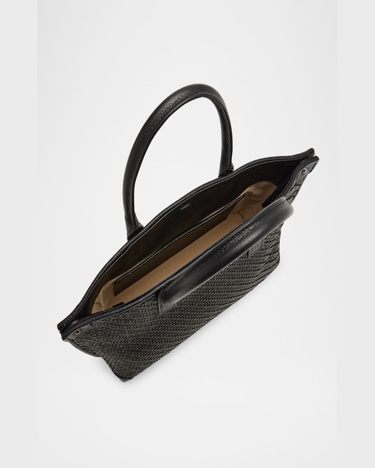 AKRIS AI LITTLE CHECK BRAIDED LEATHER TOP-HANDLE BAG 