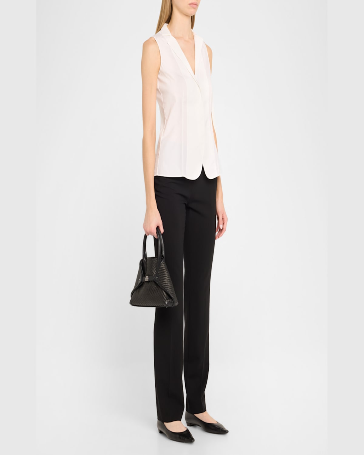 AKRIS AI LITTLE CHECK BRAIDED LEATHER TOP-HANDLE BAG 