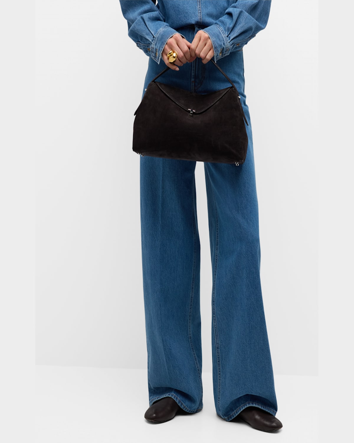 Totême T-lock Suede Top-handle Bag In Espresso