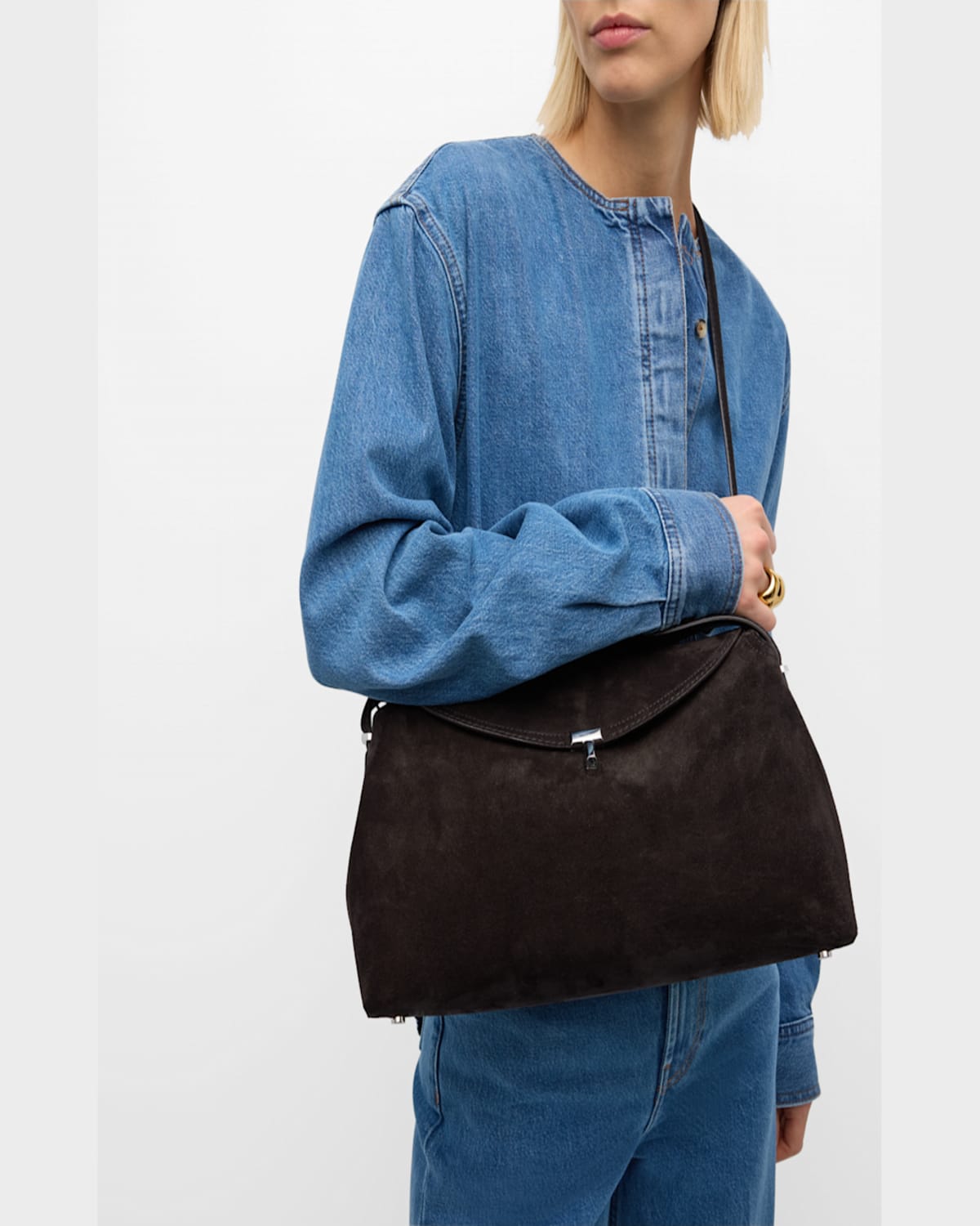 Totême T-lock Suede Top-handle Bag In Espresso