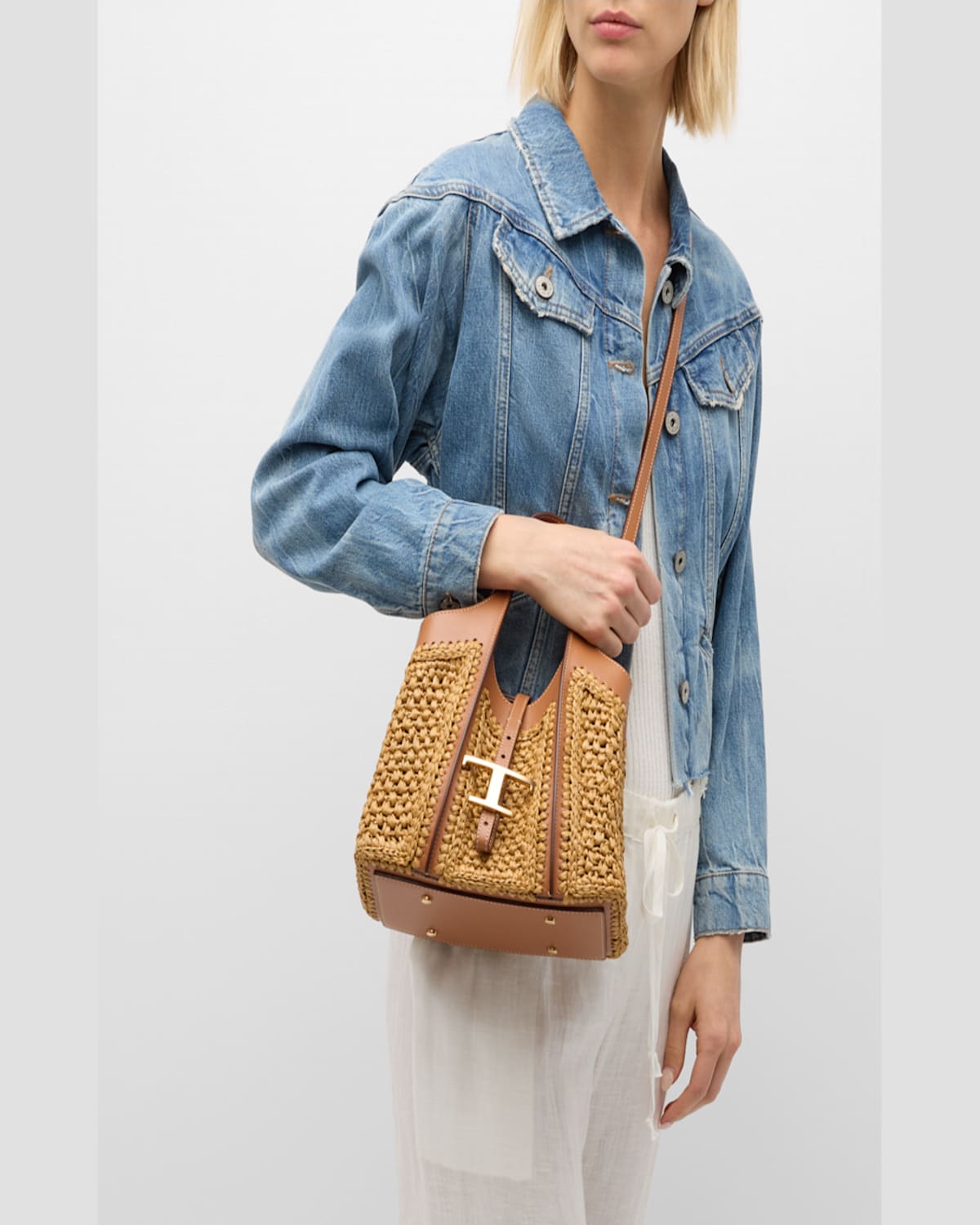 Tod's Mini Crochet Shopping Top-handle Bag In Naturale
