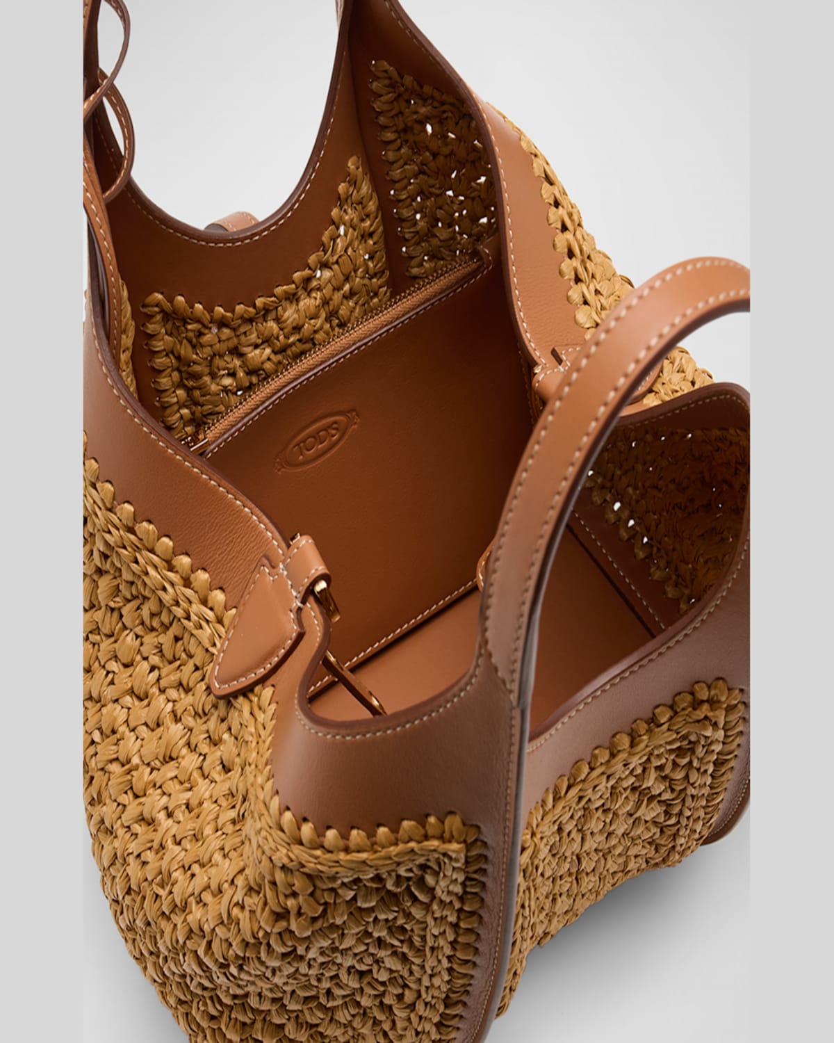 Tod's Mini Crochet Shopping Top-handle Bag In Naturale