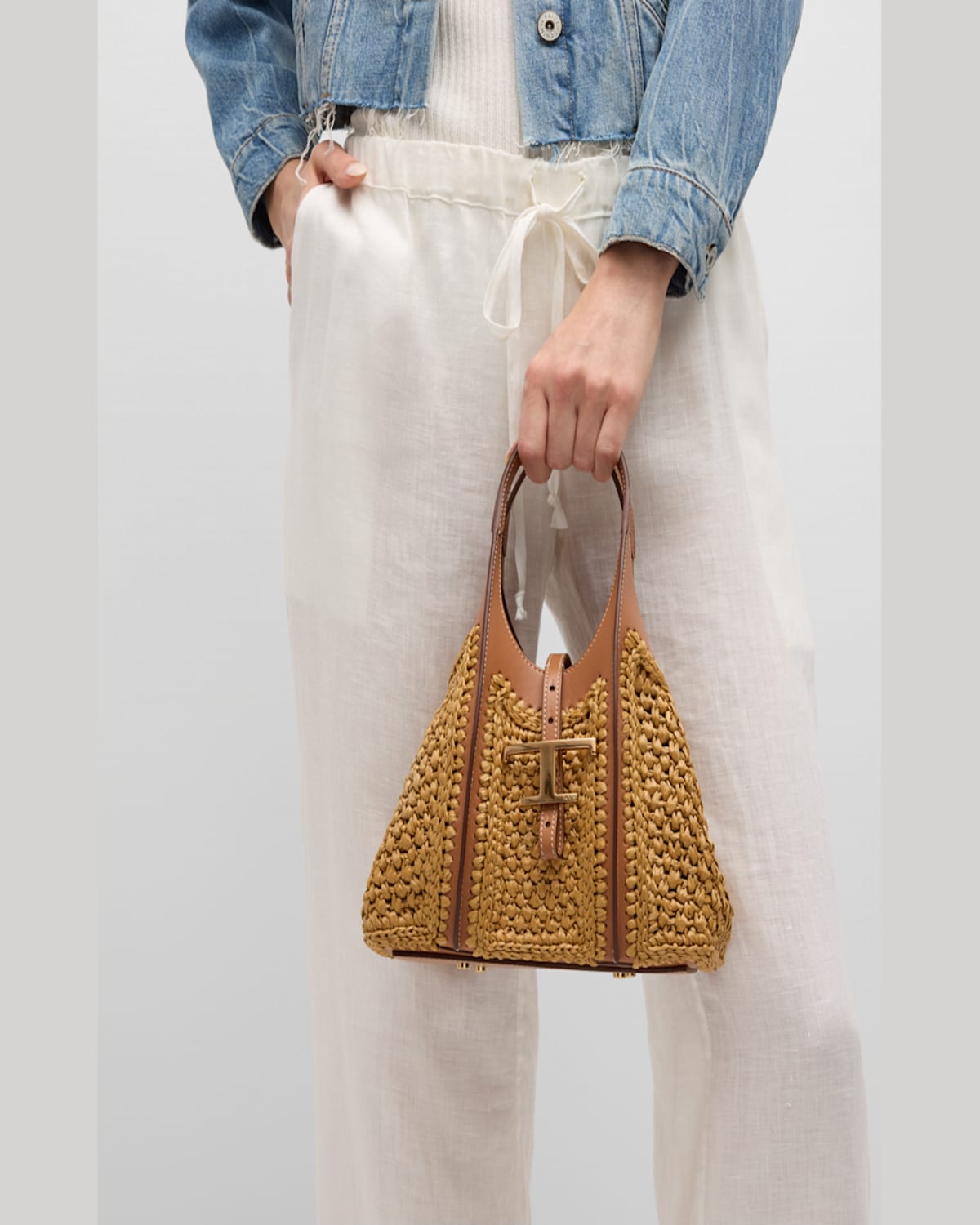 Tod's Mini Crochet Shopping Top-handle Bag In Naturale