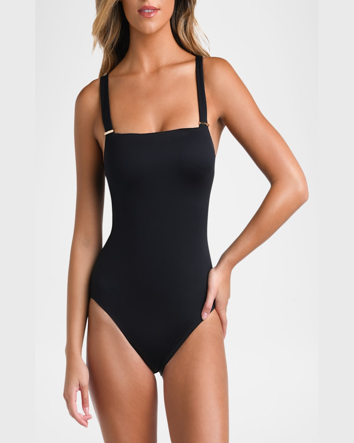 La Blanca Plus Size Lb Luxe Square-neck One-piece Swimsuit In Black