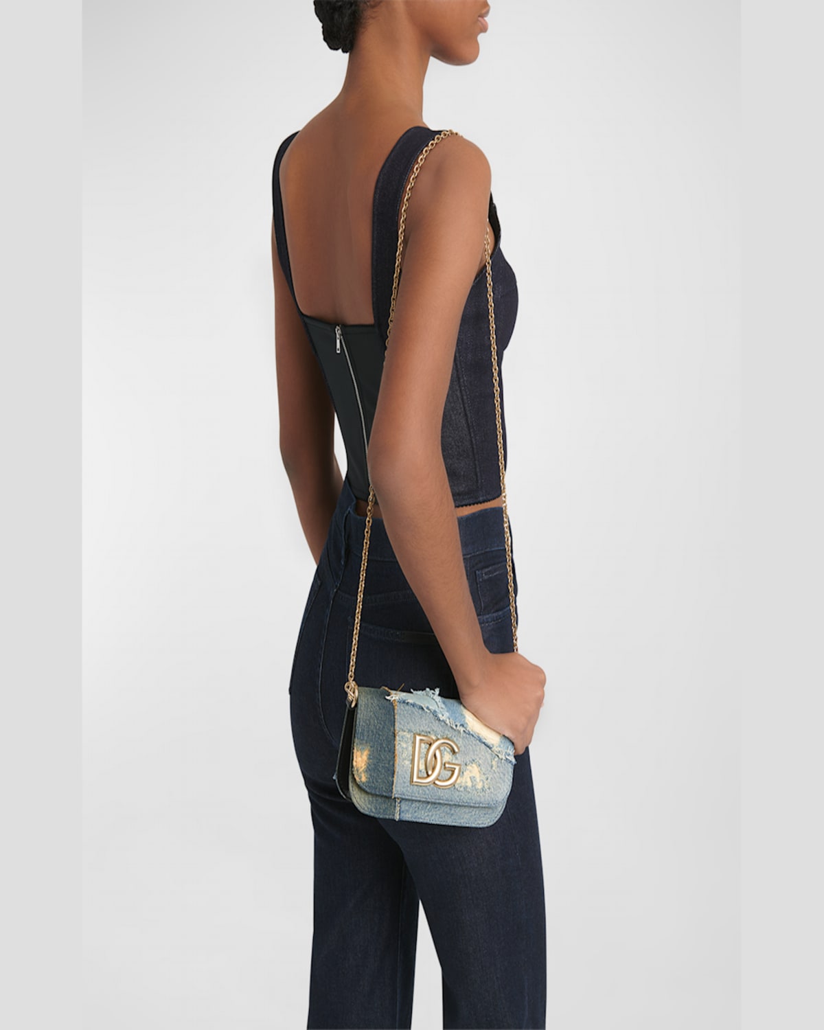 DOLCE & GABBANA LOGO PATCHWORK DENIM CROSSBODY BAG 