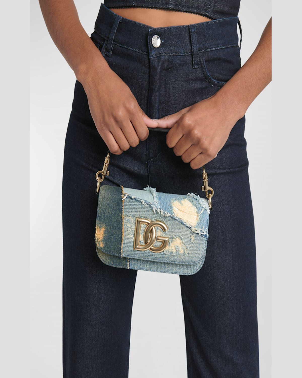 DOLCE & GABBANA LOGO PATCHWORK DENIM CROSSBODY BAG 