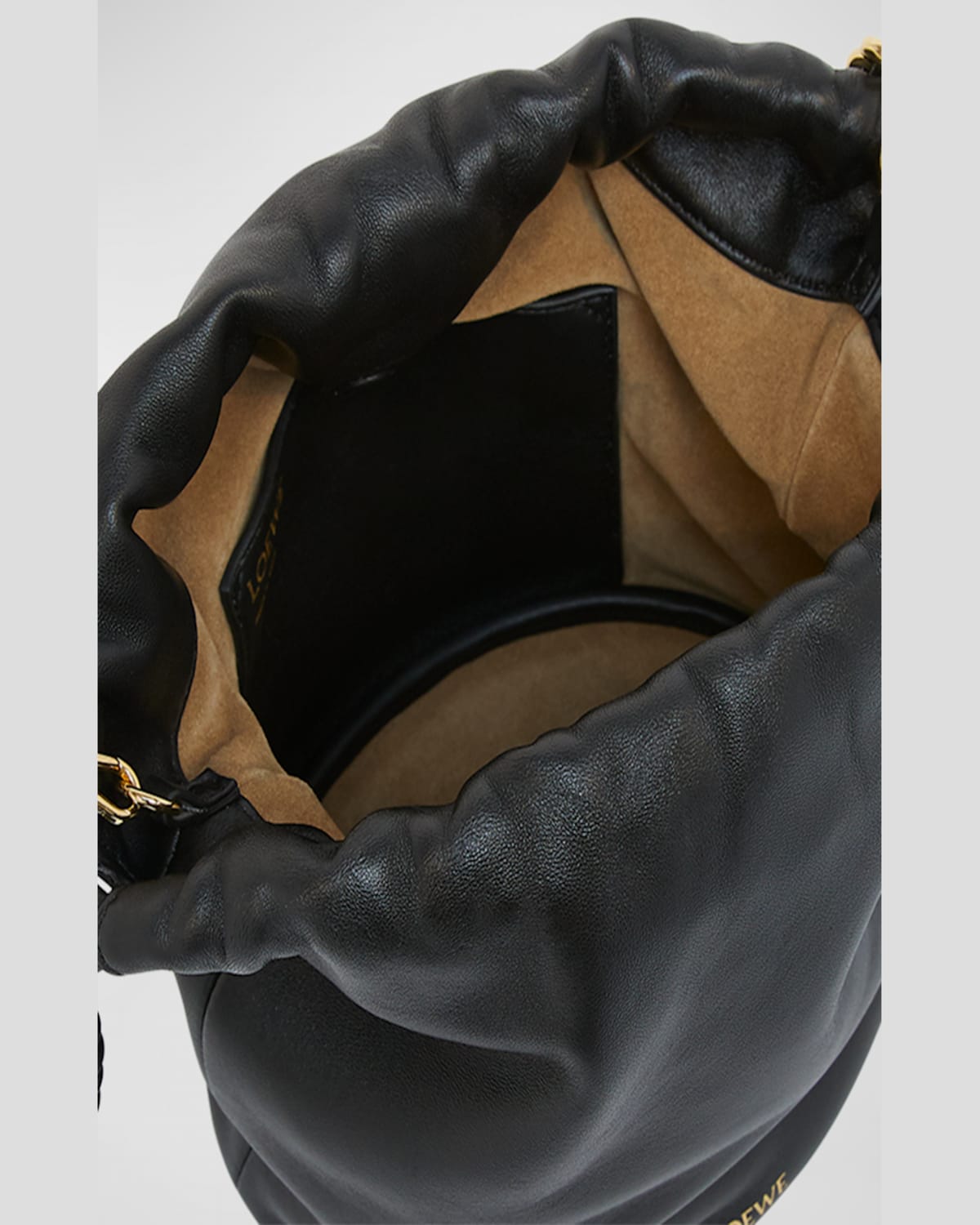 Shop Loewe X Paula's Ibiza Flamenco Bucket Bag In Napa Leather With Chain In Black
