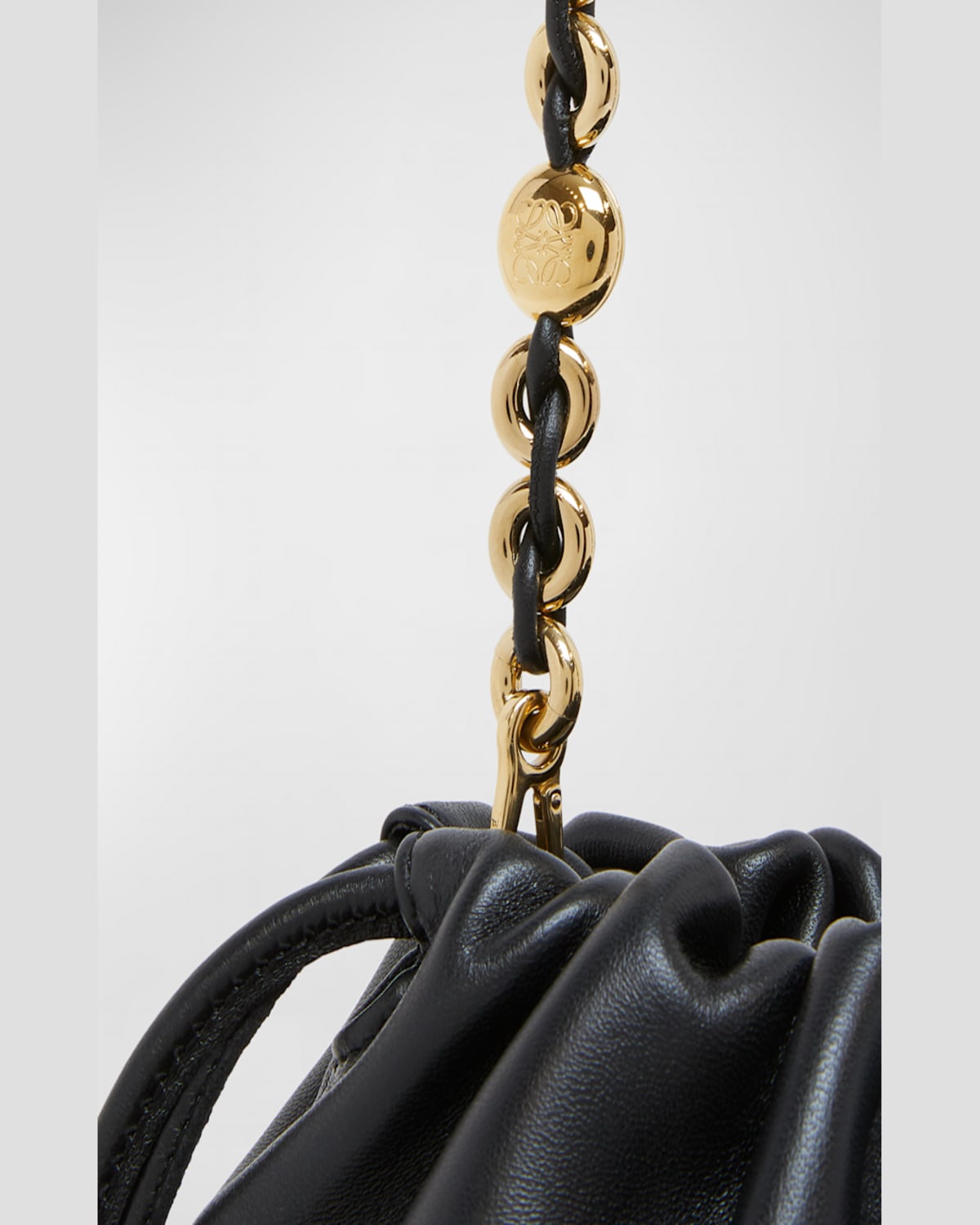 Shop Loewe X Paula's Ibiza Flamenco Bucket Bag In Napa Leather With Chain In Black