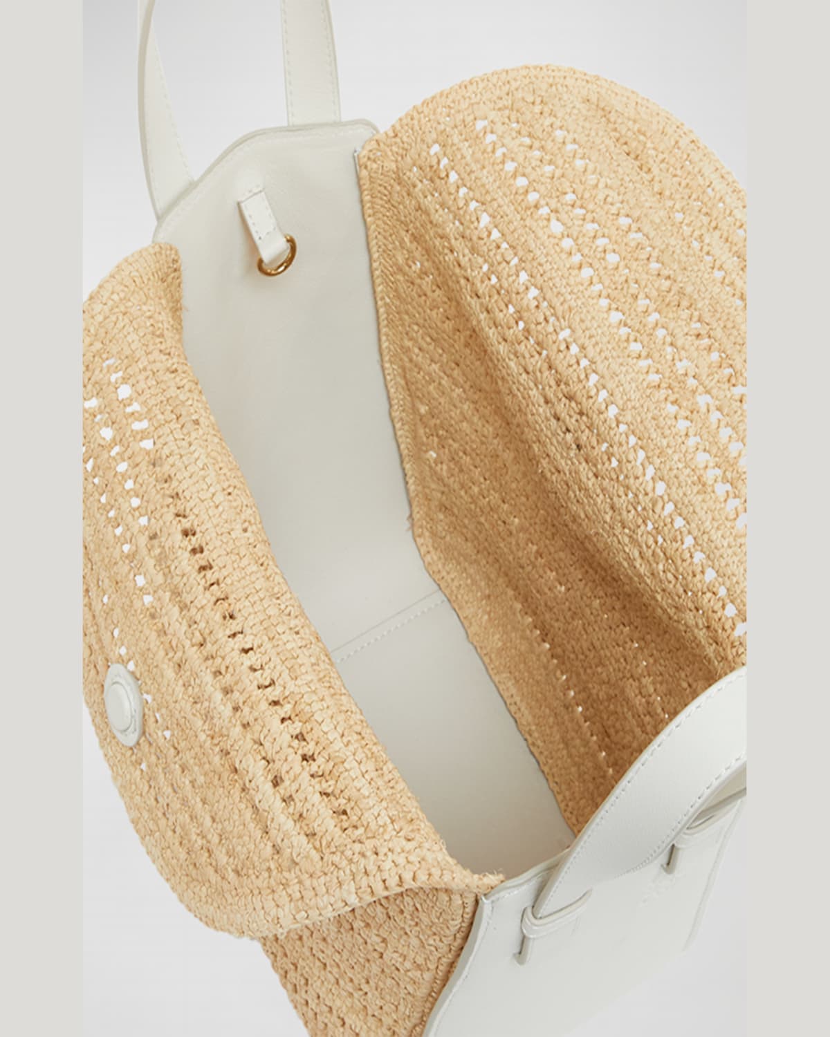 Loewe X Paula's Ibiza Hammock Compact Top-handle Bag In Raffia With Leather Handles In Soft White/natural