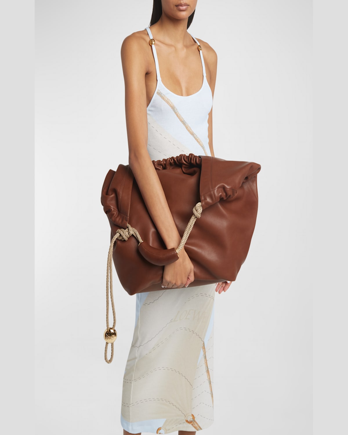 Loewe X Paula's Ibiza Squeeze Xl Shoulder Bag In Leather In Tan