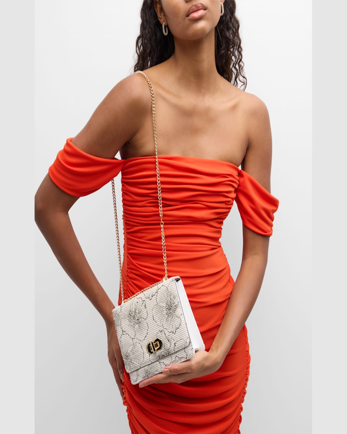 Whiting & Davis Mesh Floral Suede Shoulder Bag In White And Black