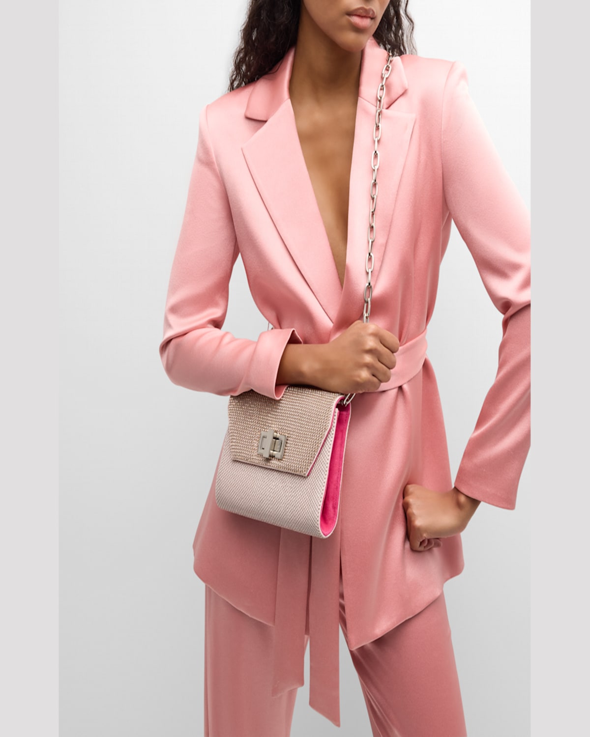 Whiting & Davis Mesh Crystal Evening Clutch Bag In Pink