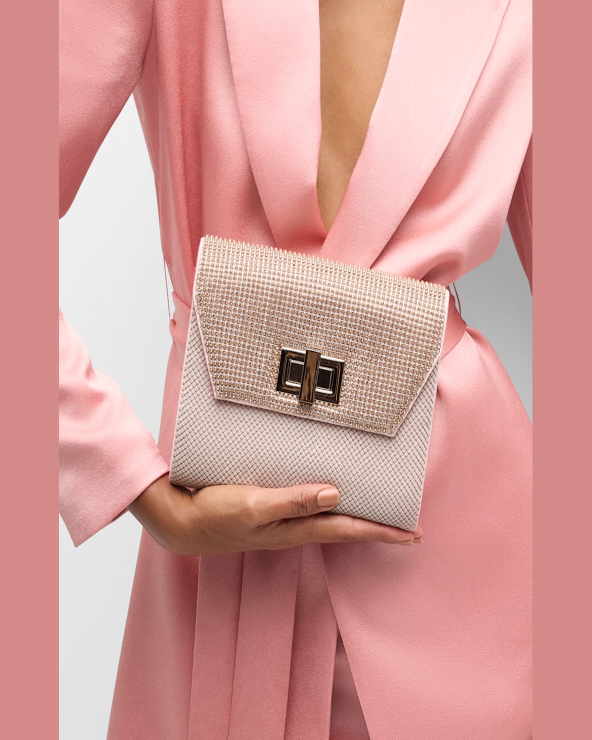 Whiting & Davis Mesh Crystal Evening Clutch Bag In Pink