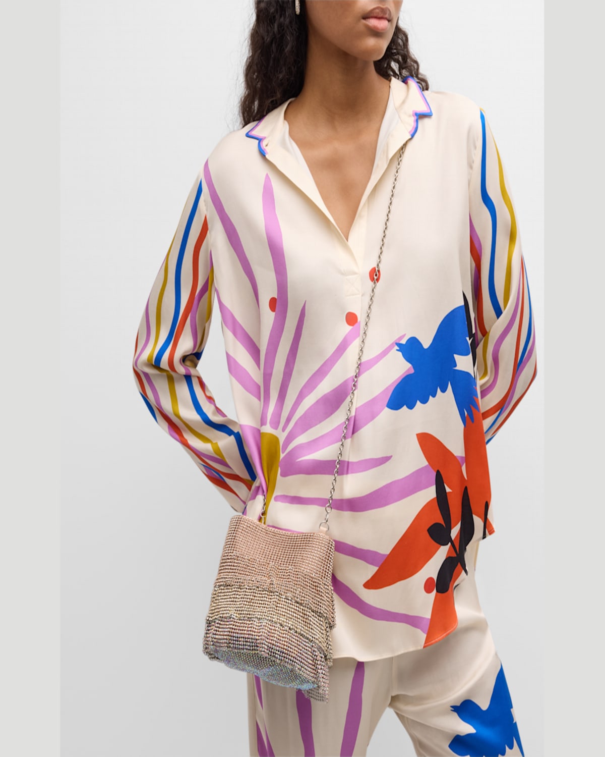 Whiting & Davis Ruffled Crystal Bucket Bag In Ombre Pink