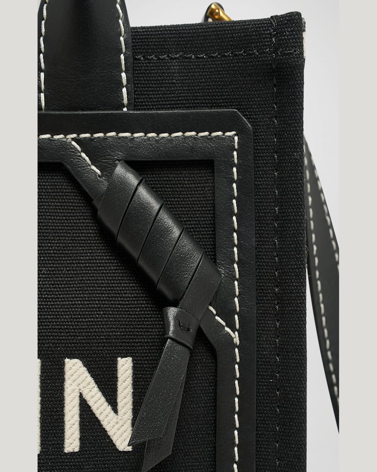 Balmain B-army Medium Shopper In Black And White Canvas And Leather In Ivoire/noir