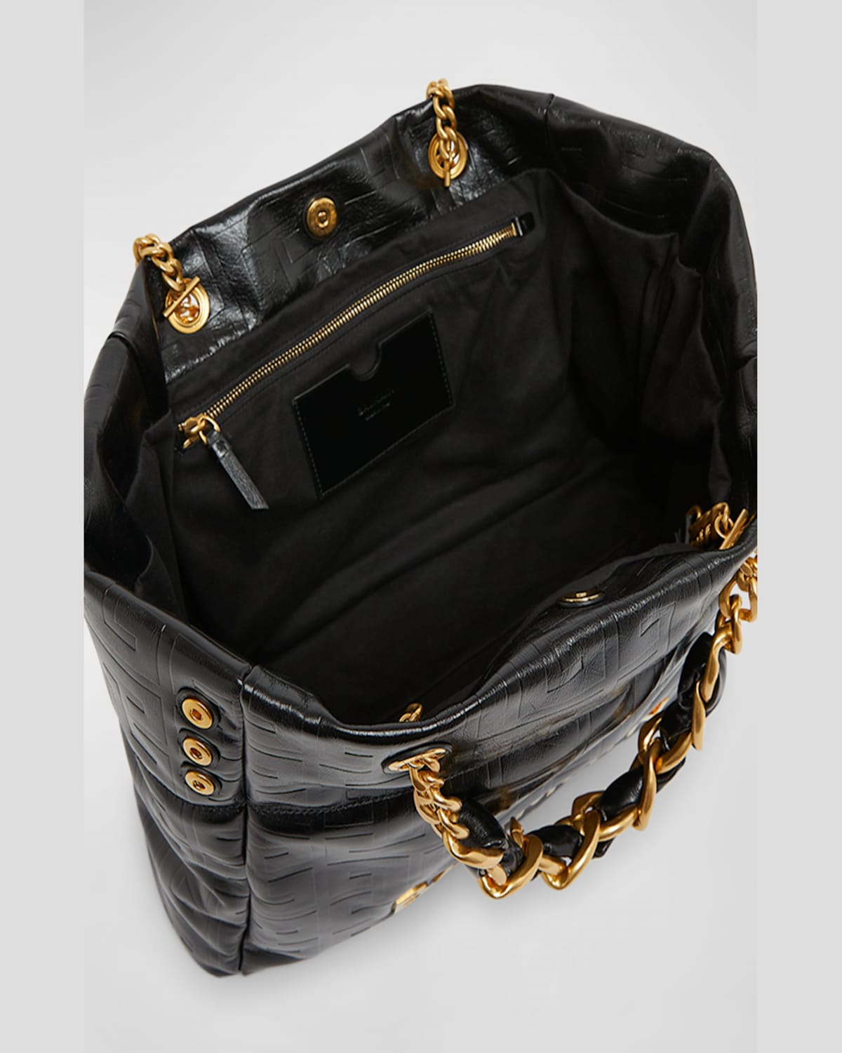 Balmain 1945 Cabas Tote Bag In Monogram Crinkled Leather In Noir