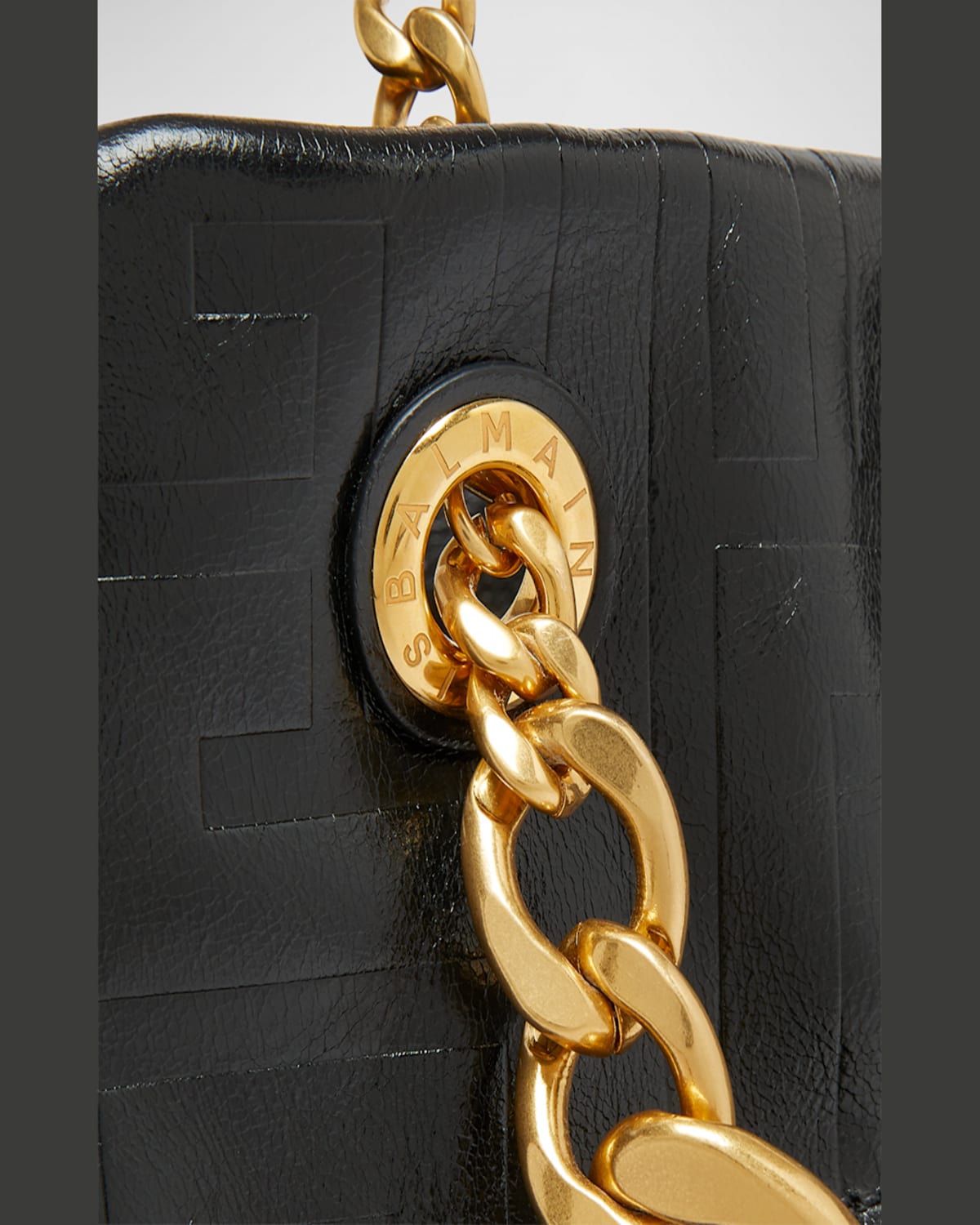 Balmain 1945 Cabas Tote Bag In Monogram Crinkled Leather In Noir