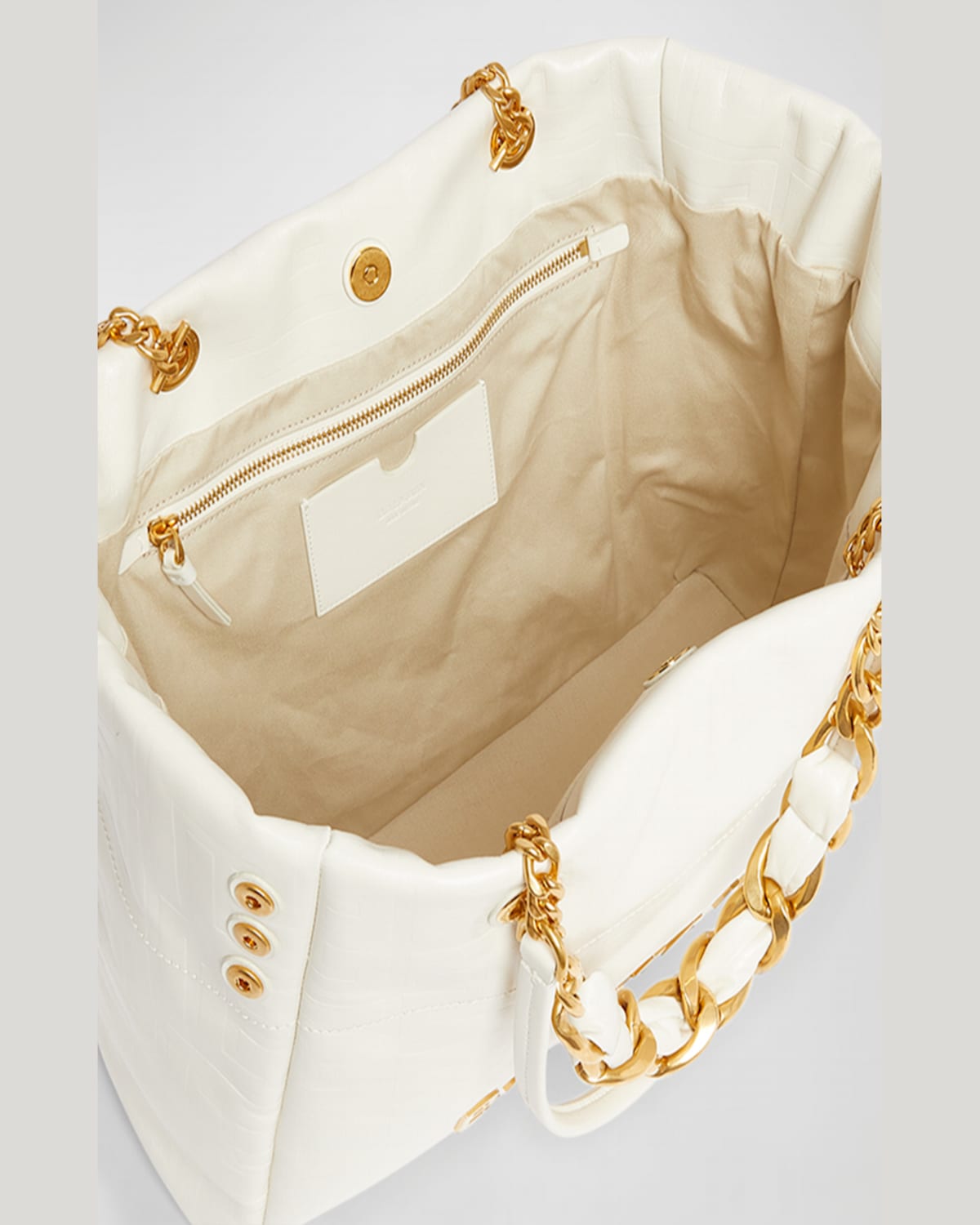 Balmain 1945 Cabas Tote Bag In Monogram Crinkled Leather In Creme