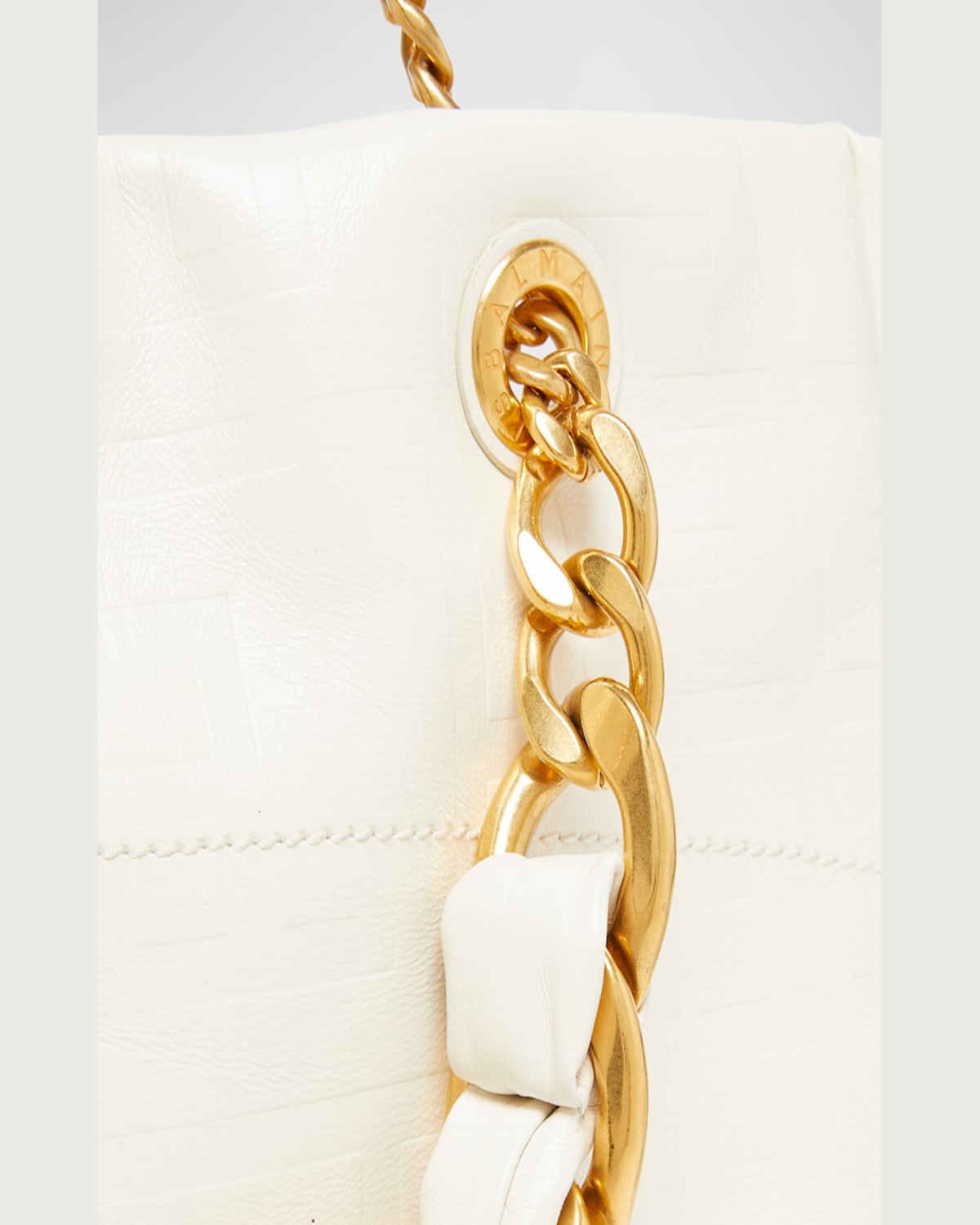 Balmain 1945 Cabas Tote Bag In Monogram Crinkled Leather In Creme