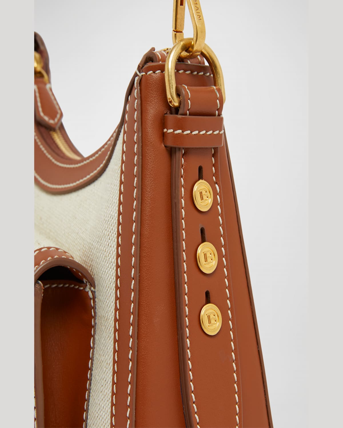 Balmain Bbuzz Hobo Bag In Canvas And Leather In Beige