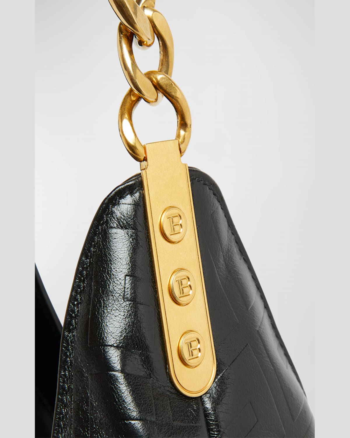 Balmain Large 1945 Soft Hobo Bag In Embossed Crinkled Calfskin With A Pb Labyrinth Monogram In Noir