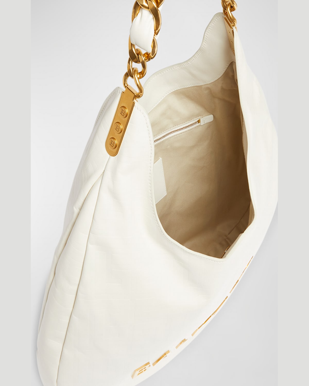 Balmain 1945 Hobo Bag In Monogram Crinkled Leather In Creme