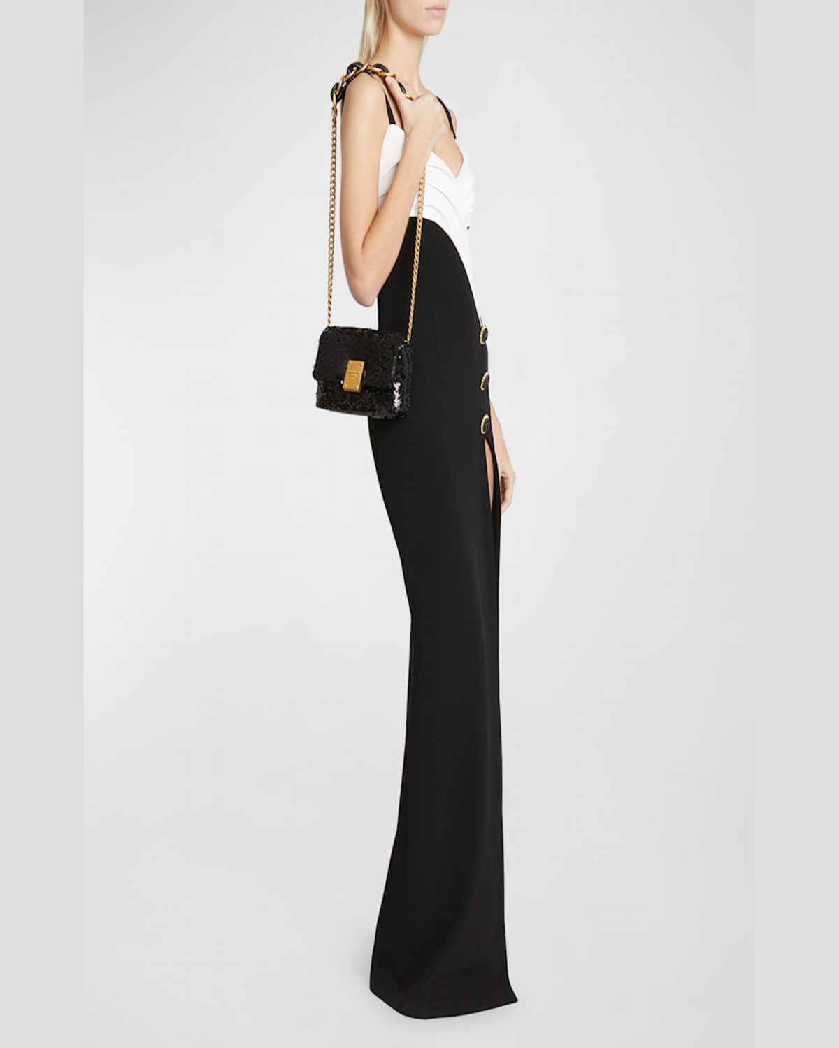 Balmain 1945 Mini Shoulder Bag In Sequin Leather In Noir