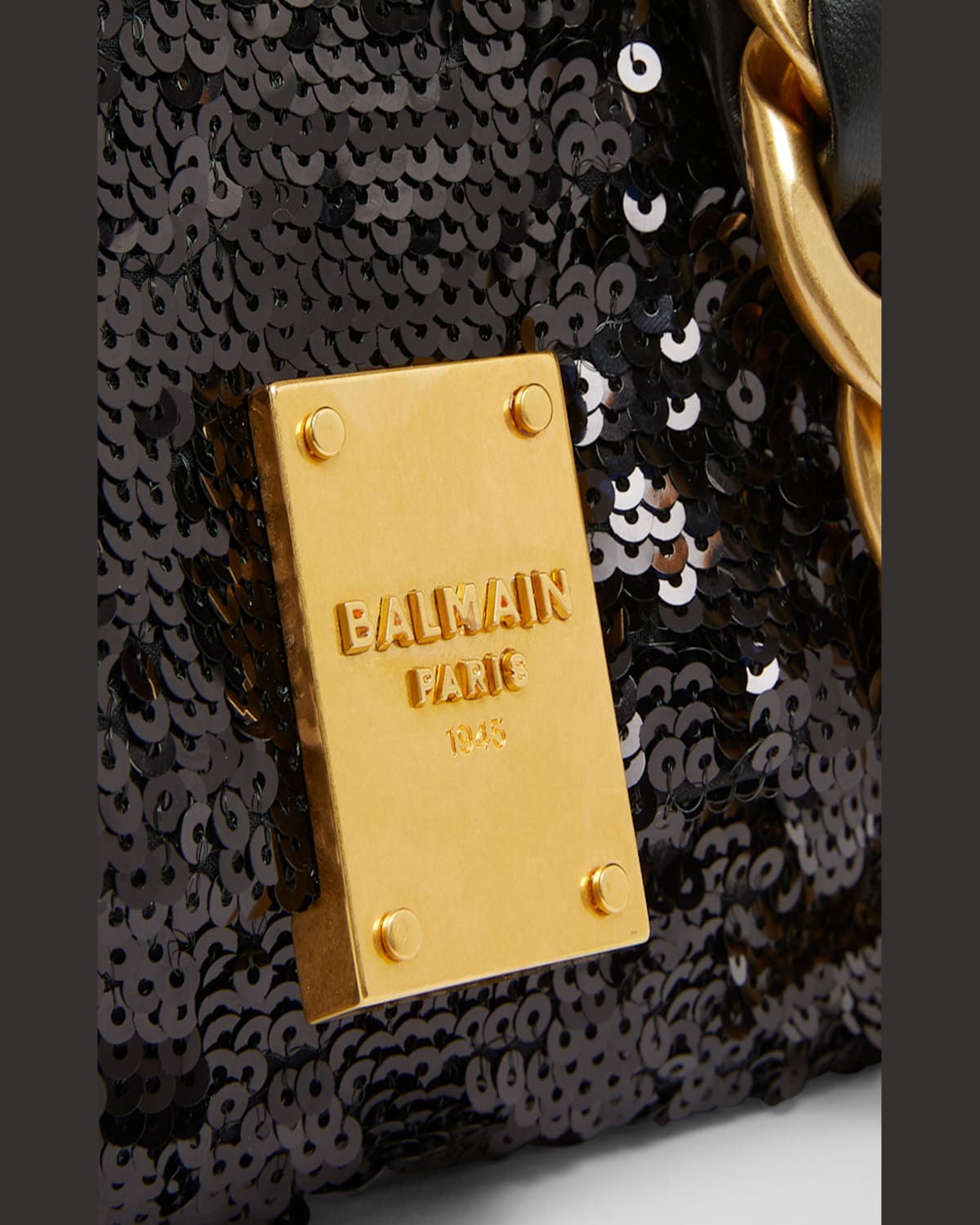Balmain 1945 Mini Shoulder Bag In Sequin Leather In Noir