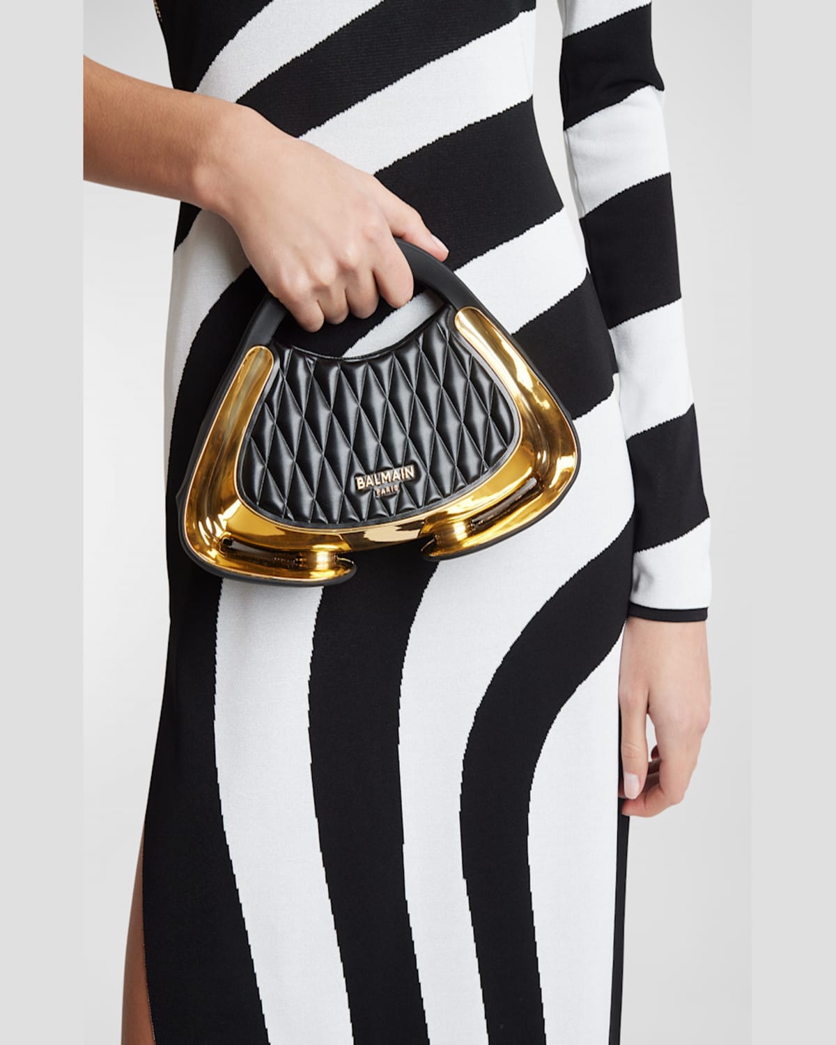 BALMAIN JOLIE MADAM SMALL TOP-HANDLE BAG IN QUILTED FAUX LEATHER