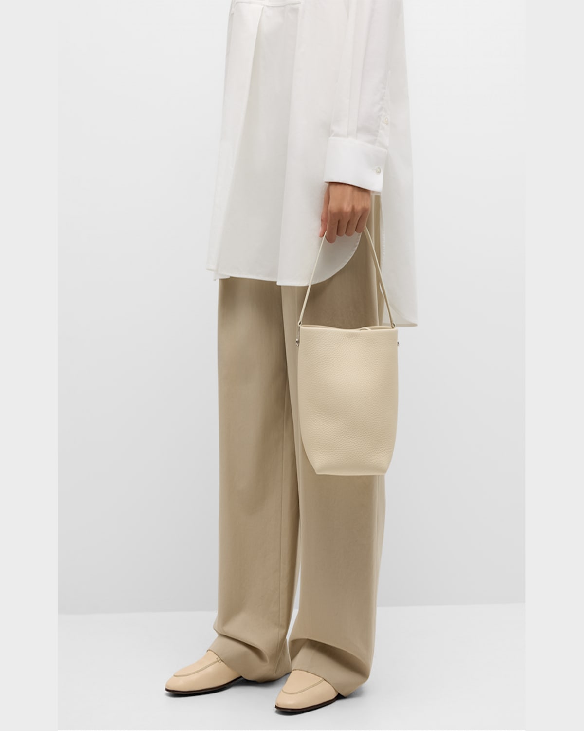 The Row Hook Small N/s Tote Gold In Lux Grained Calfskin In Ivory