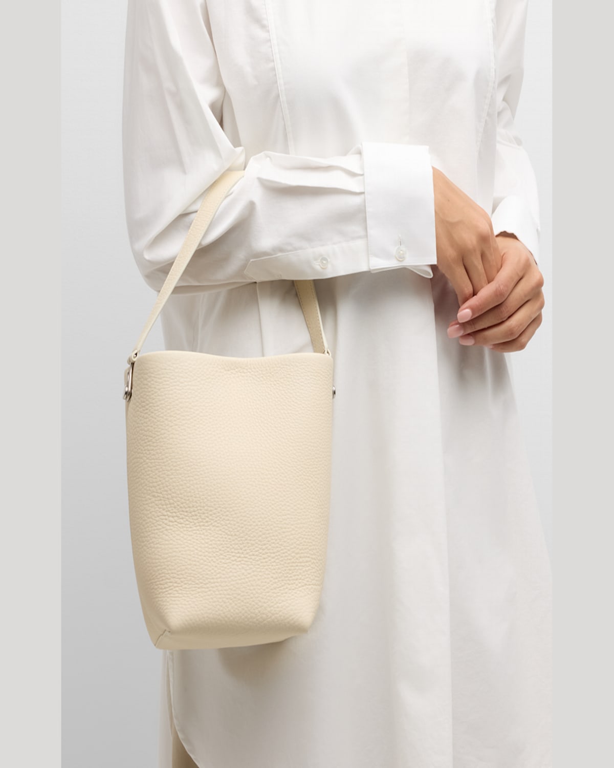The Row Hook Small N/s Tote Gold In Lux Grained Calfskin In Ivory