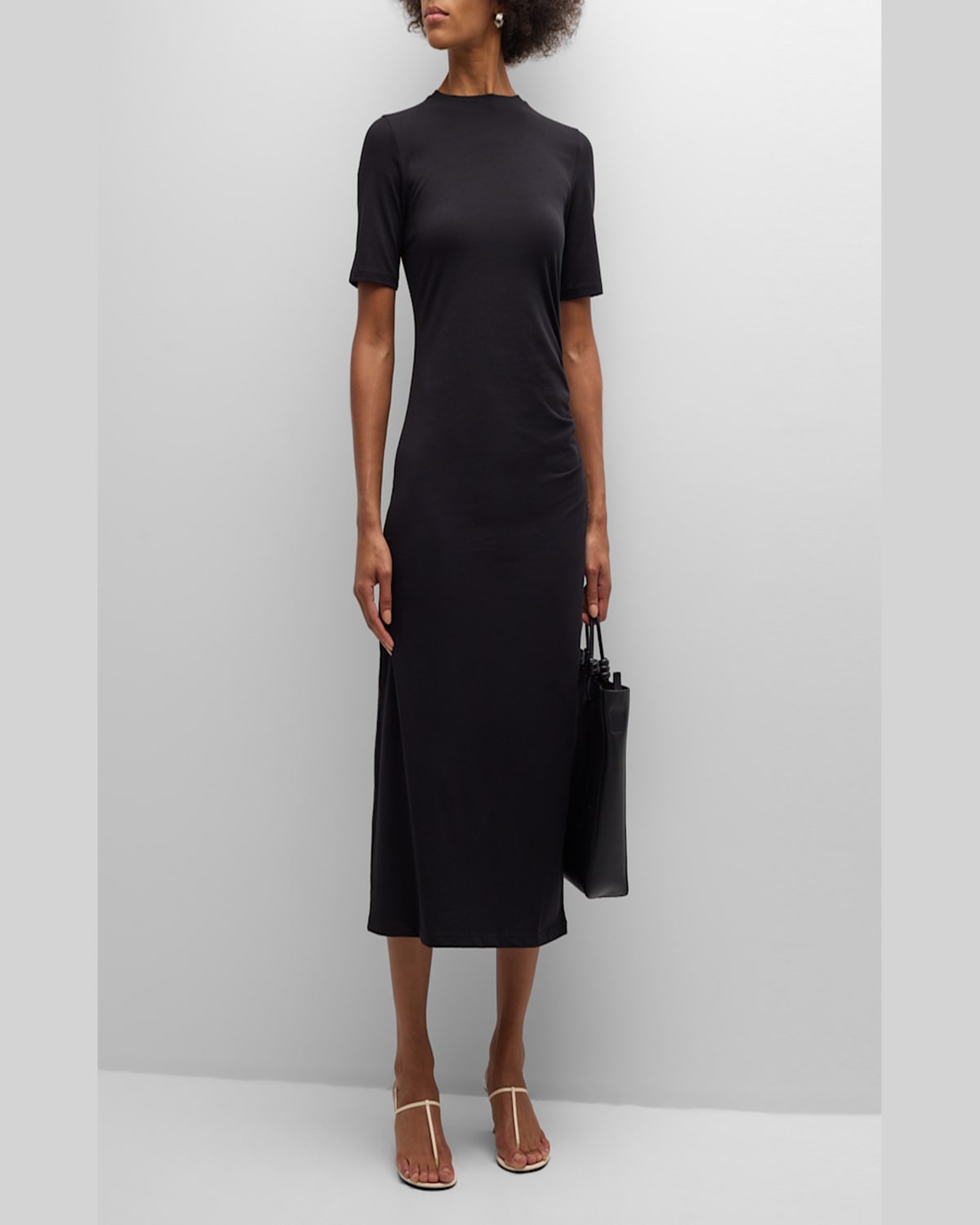 Vince Short-sleeve Side Drape Midi Dress In Coastal Blue