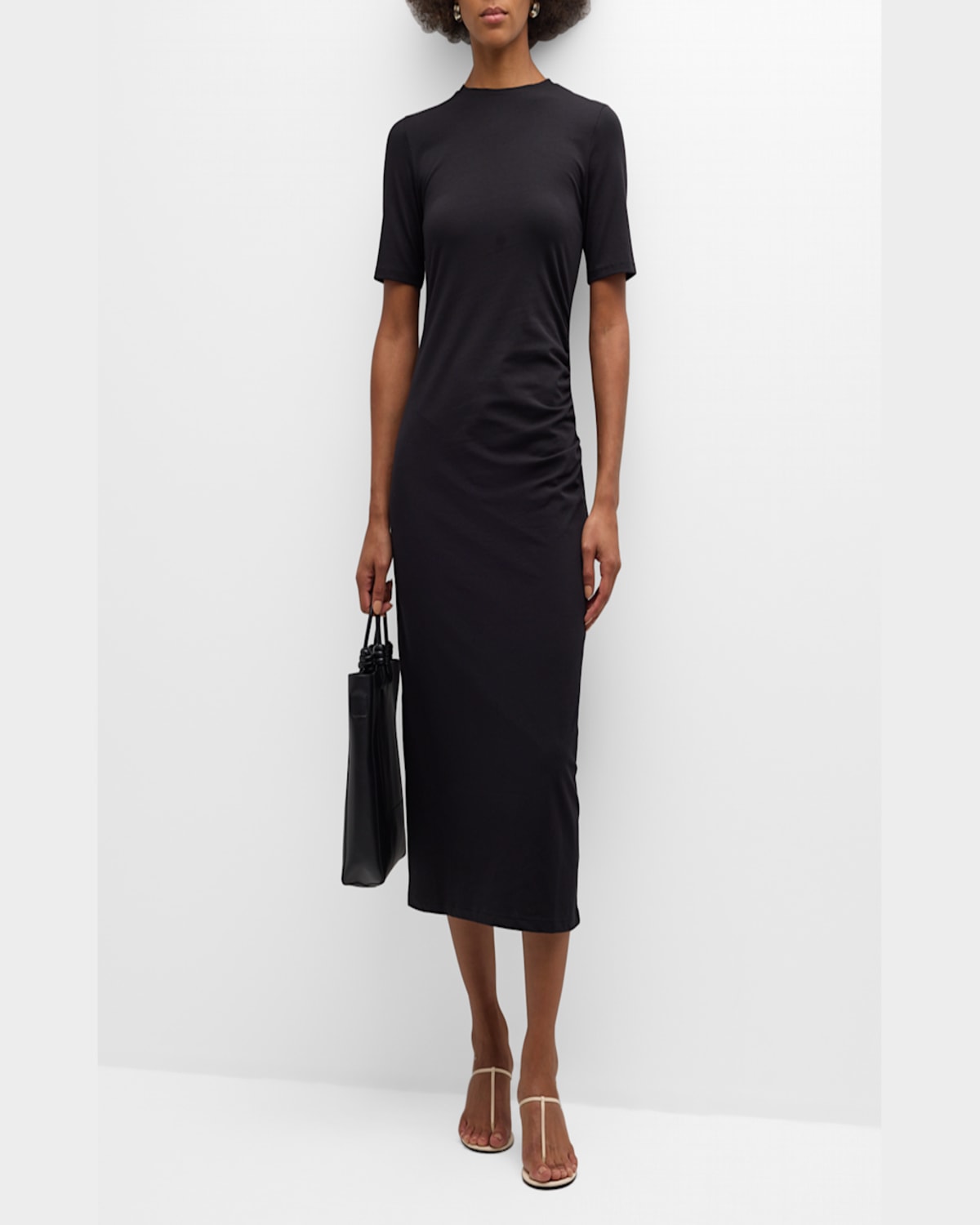 Vince Short-sleeve Side Drape Midi Dress In Coastal Blue