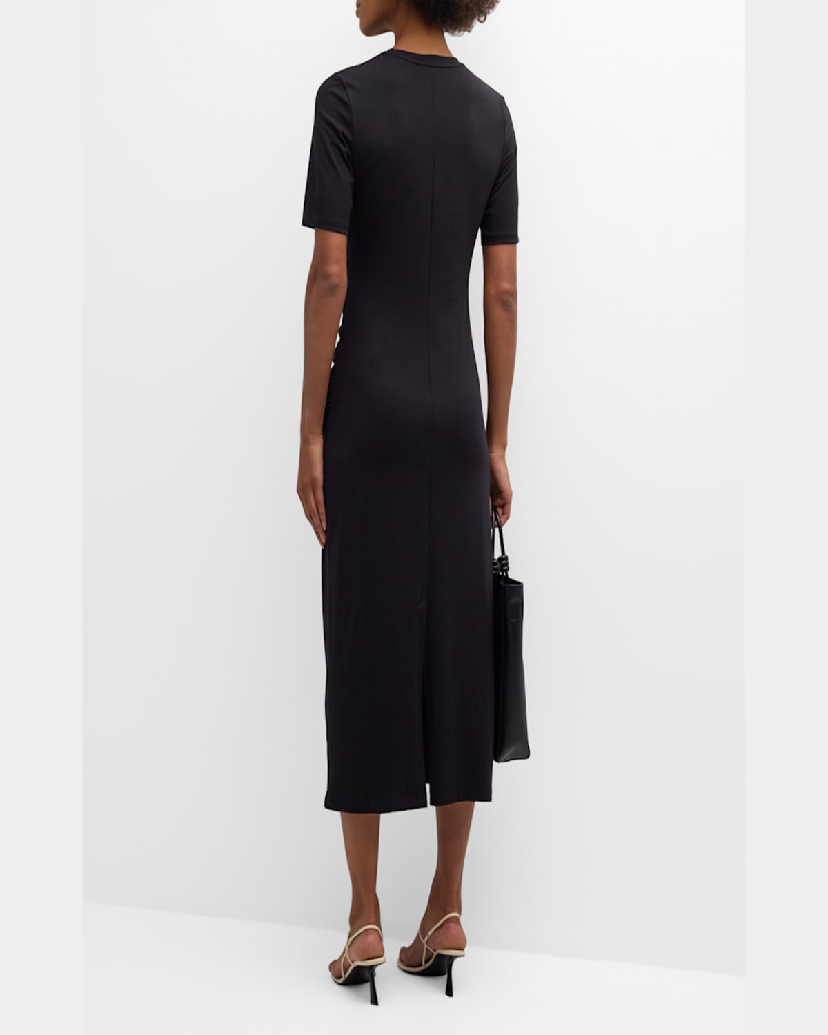 Vince Short-sleeve Side Drape Midi Dress In Coastal Blue