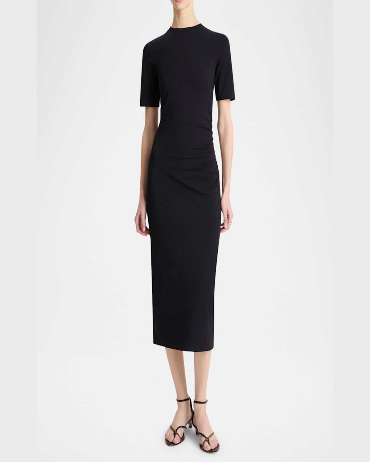 Vince Short-sleeve Side Drape Midi Dress In Coastal Blue